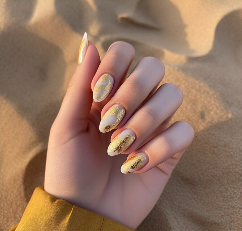 Gold Flakes & Rose Quartz Nails​