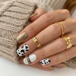 short square cow print nails