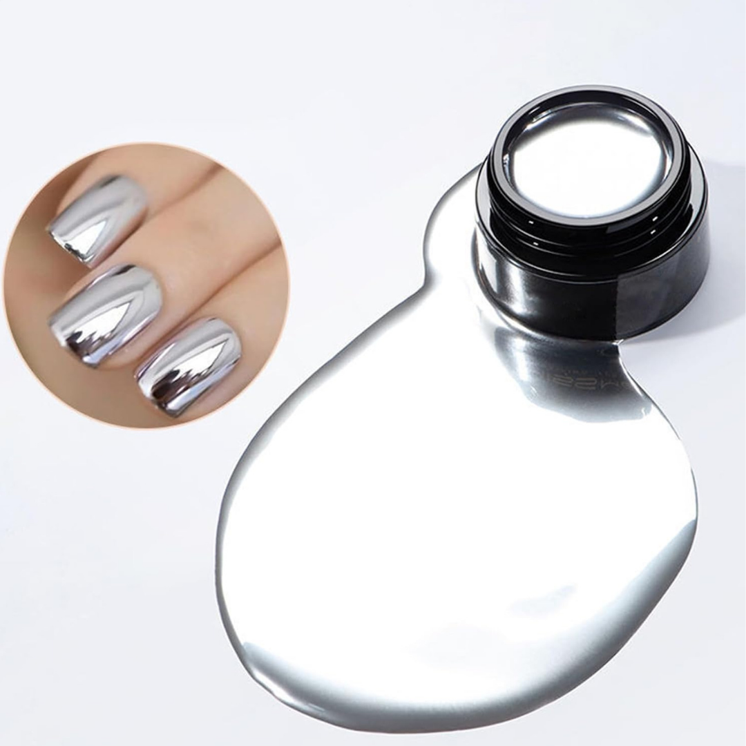 silver mirror gel nail polish – metalic shine, glossy nail color gel nail Polish