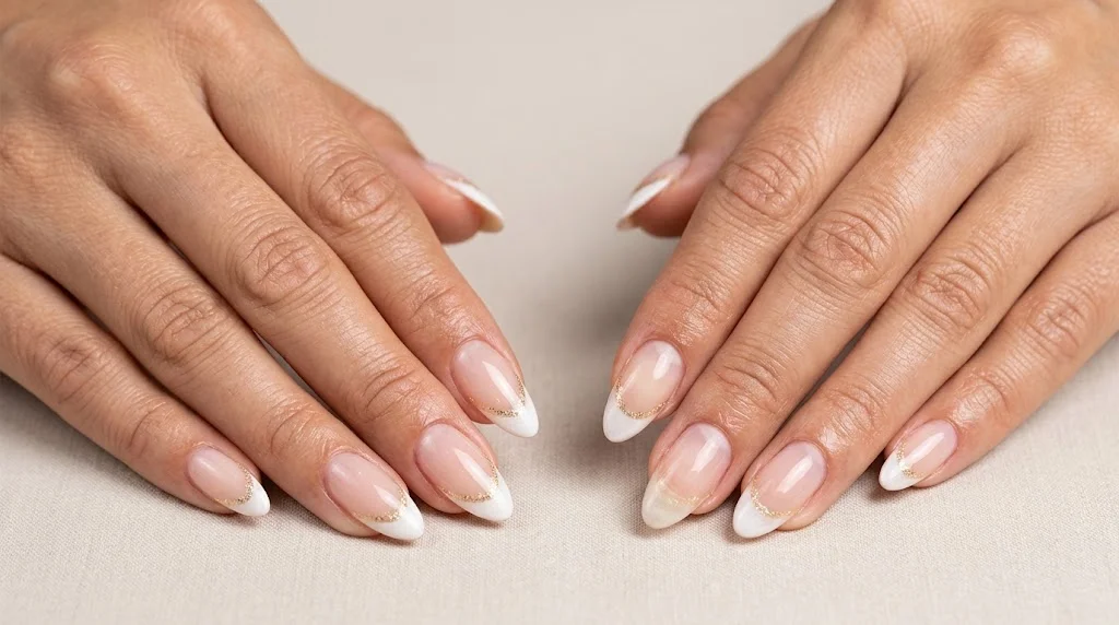 Elegant acrylic nails with a smooth, glossy finish and a neatly styled manicure.