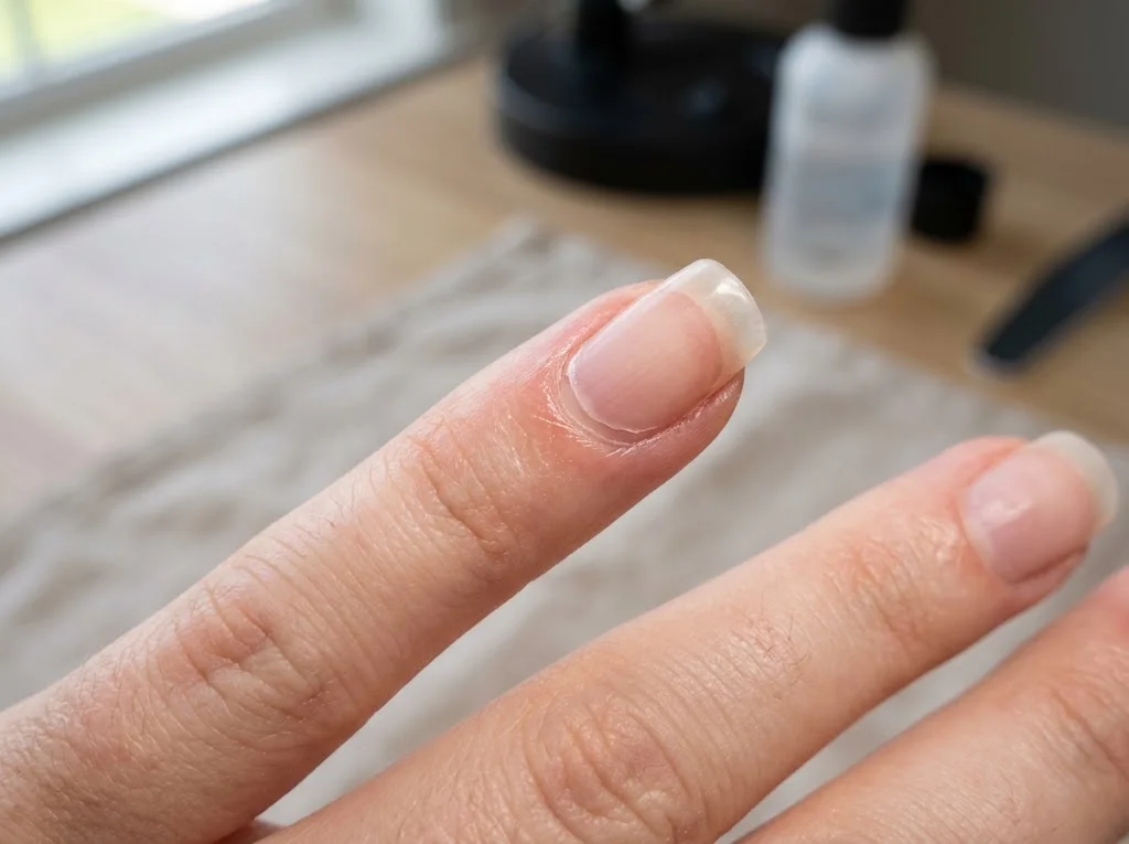 Beautiful acrylic nails with a clean, polished finish and elegant manicure design.
