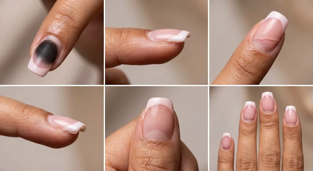 Elegant acrylic nails with a smooth, glossy finish and a polished manicure design.
