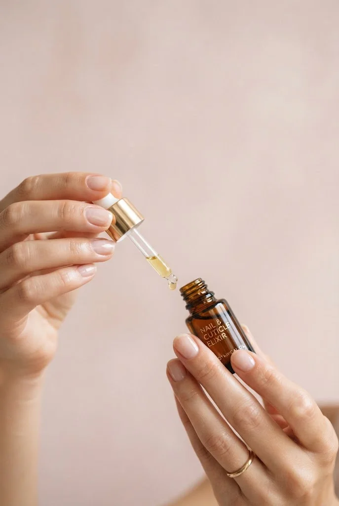 Cuticle oil being applied with a dropper to help repair nails after acrylics