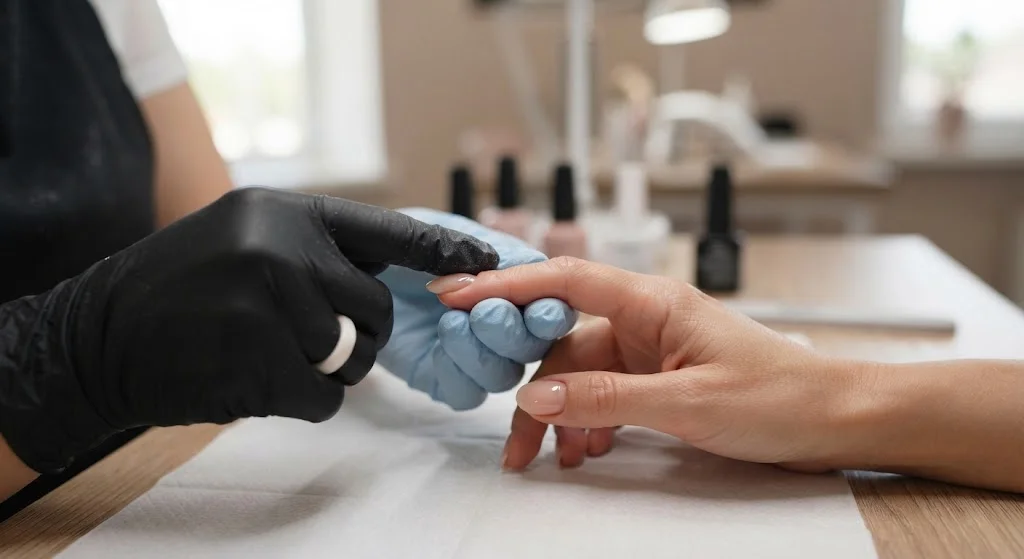 Acrylic nails with a clean, glossy finish and stylish manicure design.