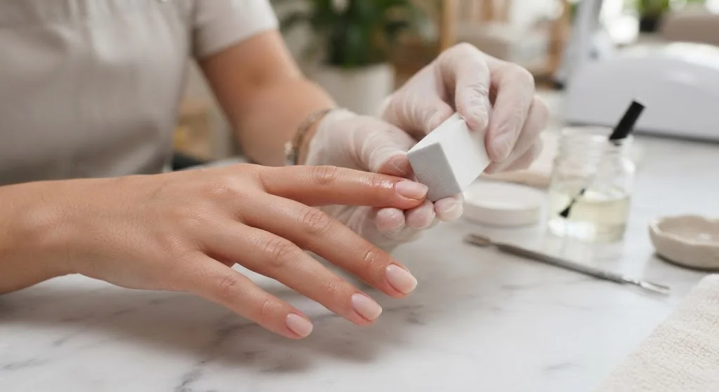 Acrylic nails with a smooth, polished finish and an elegant manicure design.