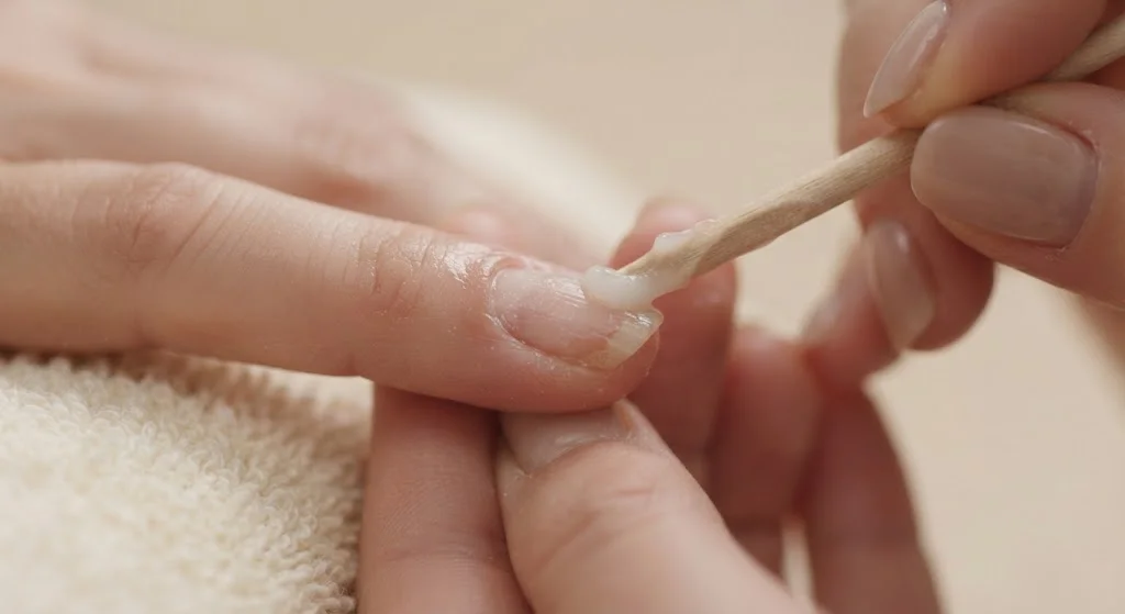 Gently removing softened acrylic with an orangewood stick