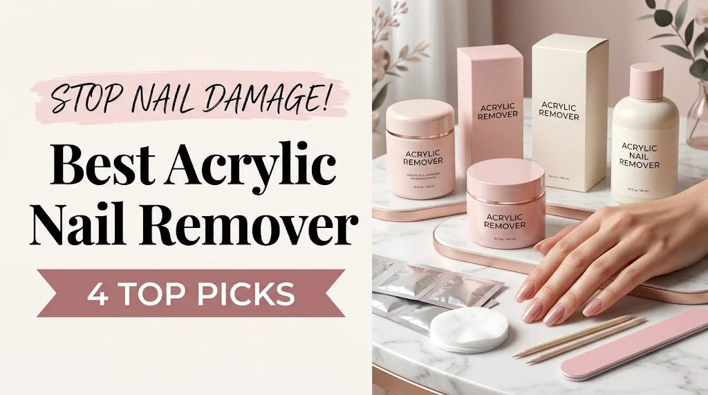 Best acrylic nail remover: 4 top picks with pink and white remover products and nail care tools.