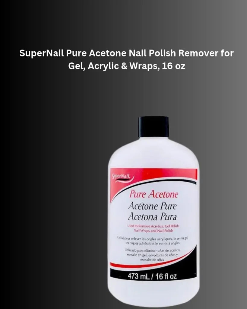 SuperNail Pure Acetone nail polish remover, 16 oz (473 mL) white bottle with black cap, for removing gel, acrylic and wraps