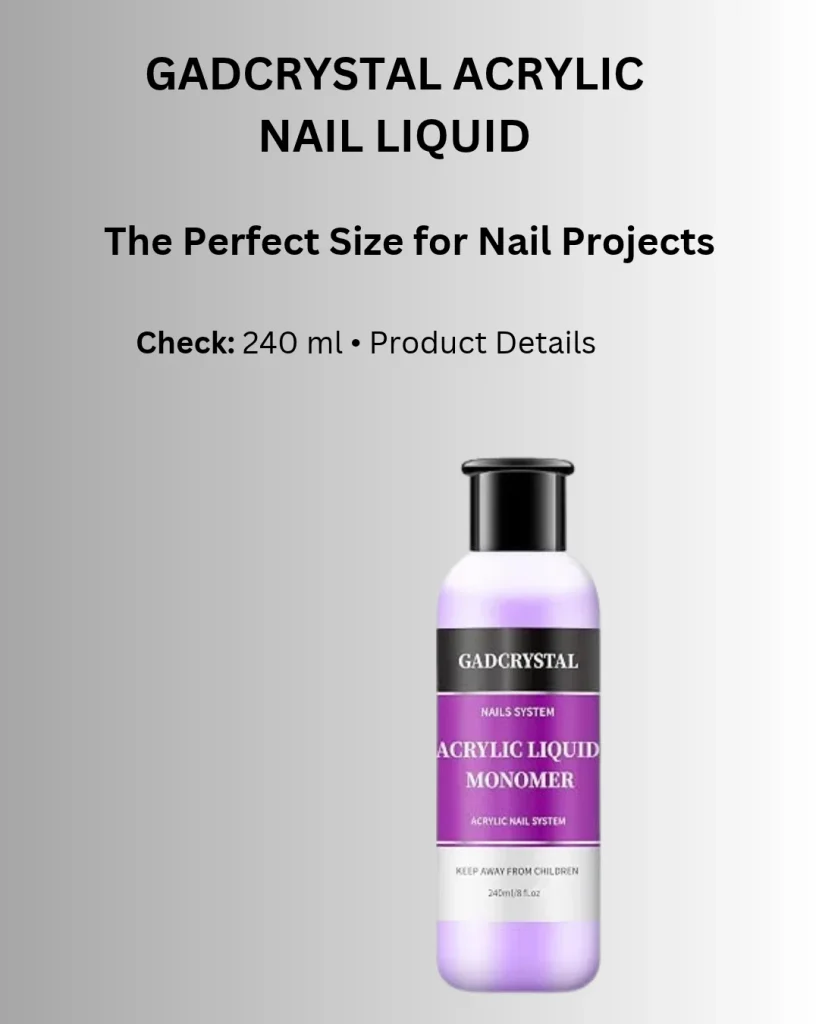 GADCRYSTAL Acrylic Liquid Monomer 240 ml (8 fl oz) in a lavender bottle with a black cap and purple label on a light gray gradient background